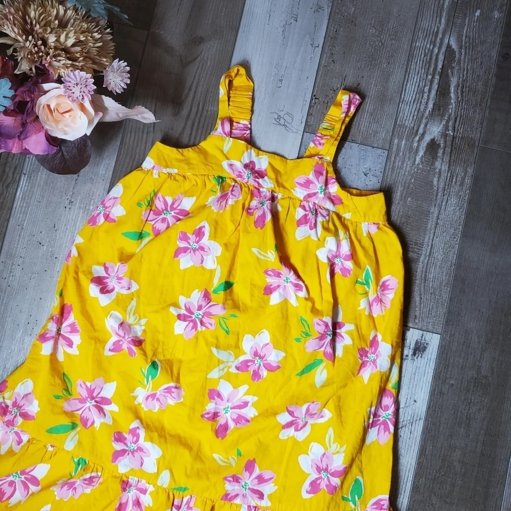 Old Navy Printed Sleeveless Ruffled-Hem Girls Dress Size Large 10/12 Yellow